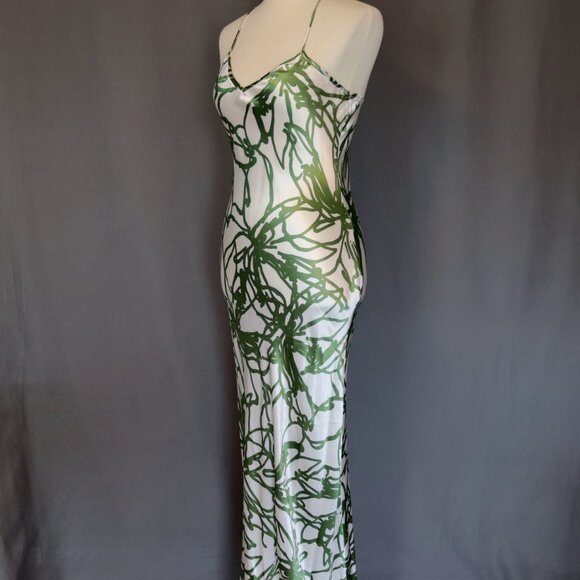 Q Dorit Sharon New XS Silk Mermaid Maxi Couture Dress White & Green - Picture 4 of 16